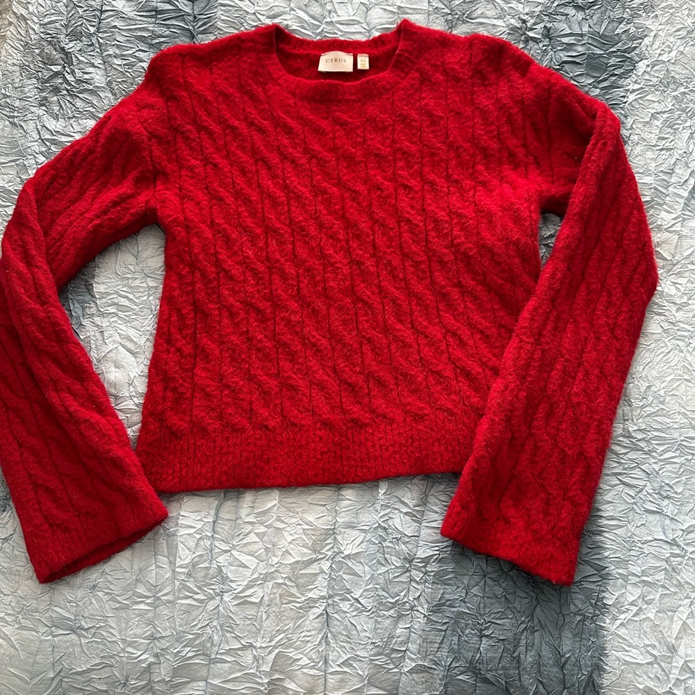125. Cyrus Cherry Red Cable Knit Sweater